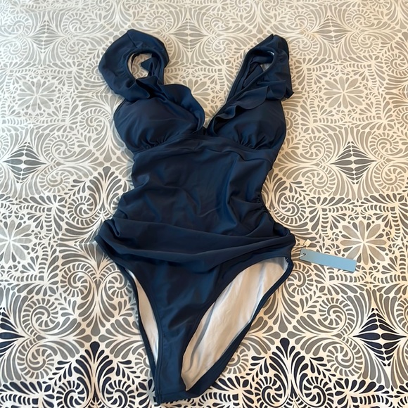NWT CUPshe one piece with ruffle straps blue size medium - Picture 5 of 8
